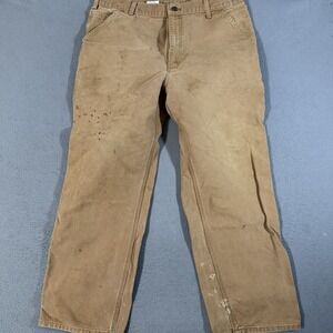 Carhartt Pants Mens 38x32 Brown Relaxed Fit Utility Carpenter Stretch Distressed